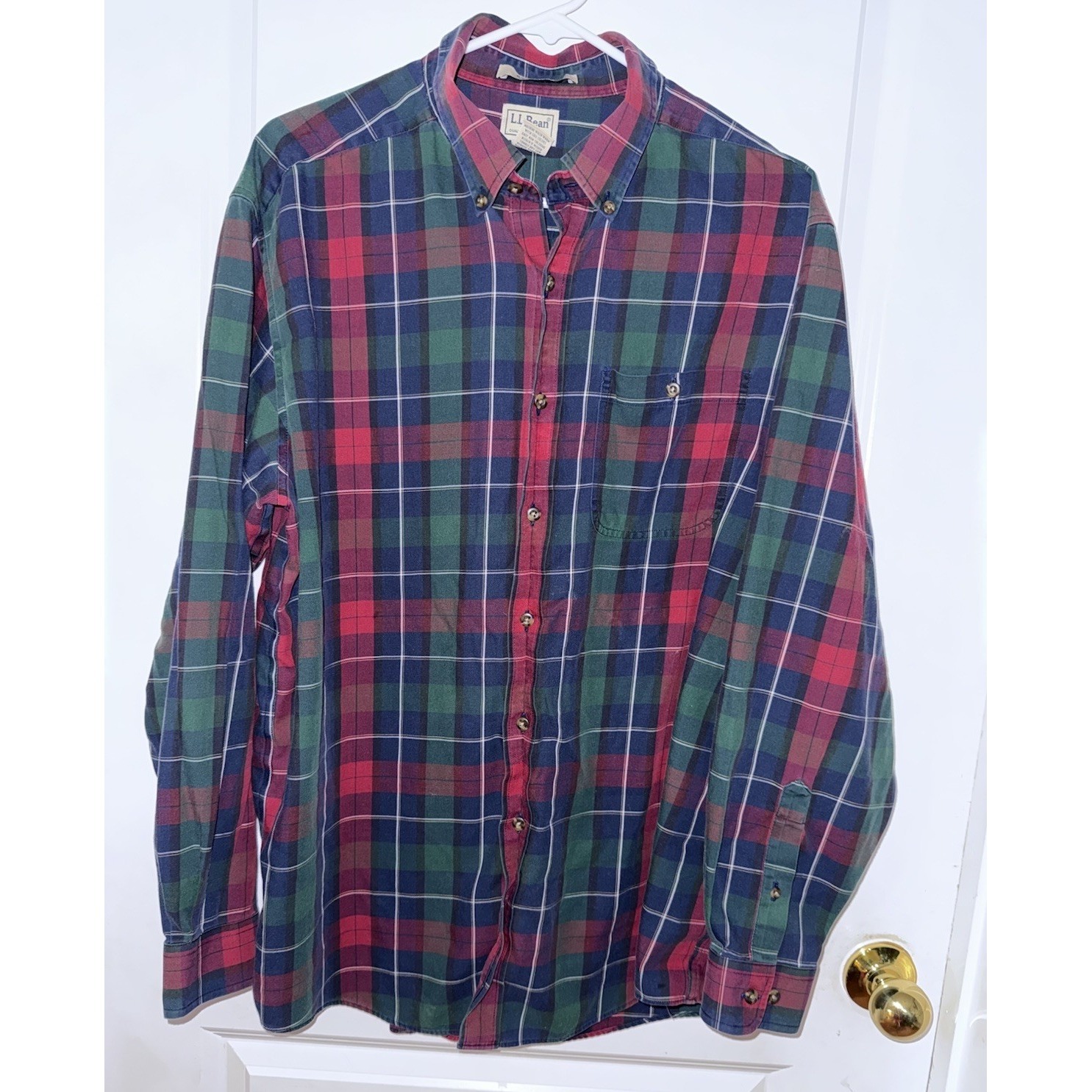 Ll Bean Mens Sz L Traditional Fit Scotch Plaid Merino Wool Blend Button Up Shirt